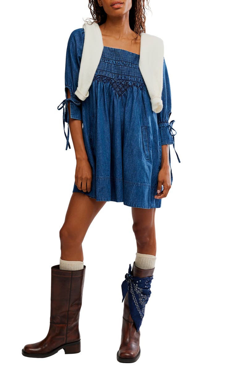 Free People Sonora Chambray Minidress, Main, color, Midnight Rinse