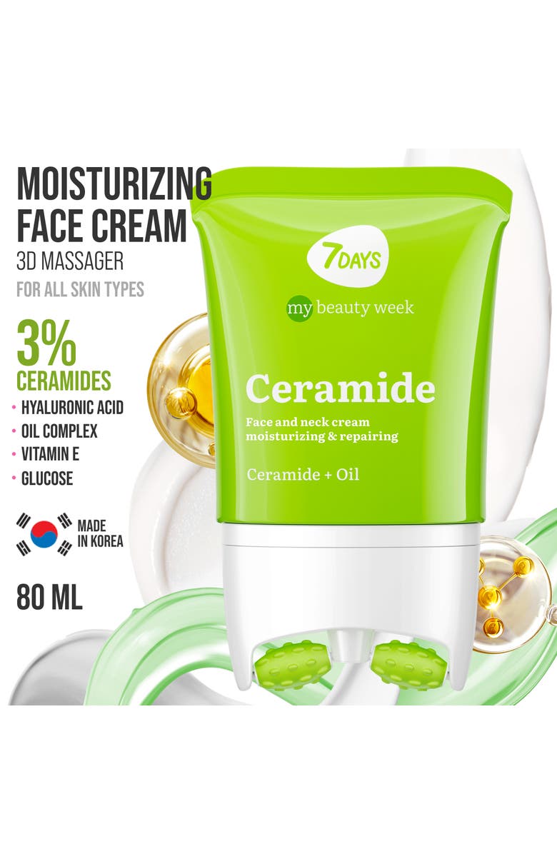 7DAYS Face moisturizer with Ceramide for Moisturizing & Barrier repairing with 3D Massage Applicator, Alternate, color, White