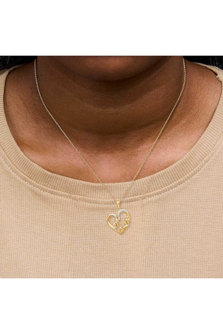 Gold Vermeil Diamond Accent Mom and Child Heart Pendant Necklace, Alternate, color, Silver