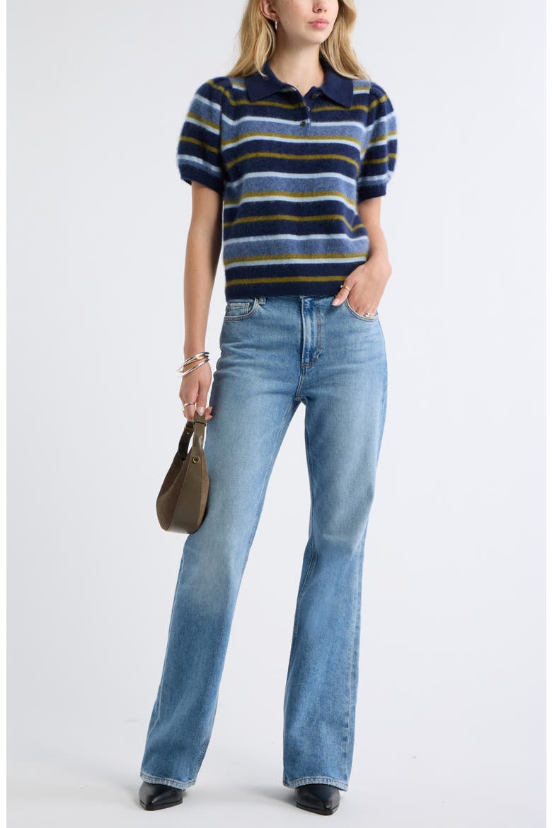 Brushed Wool & Cashmere Blend Polo Sweater, Alternate, color, BLUE MULTI STRIPE