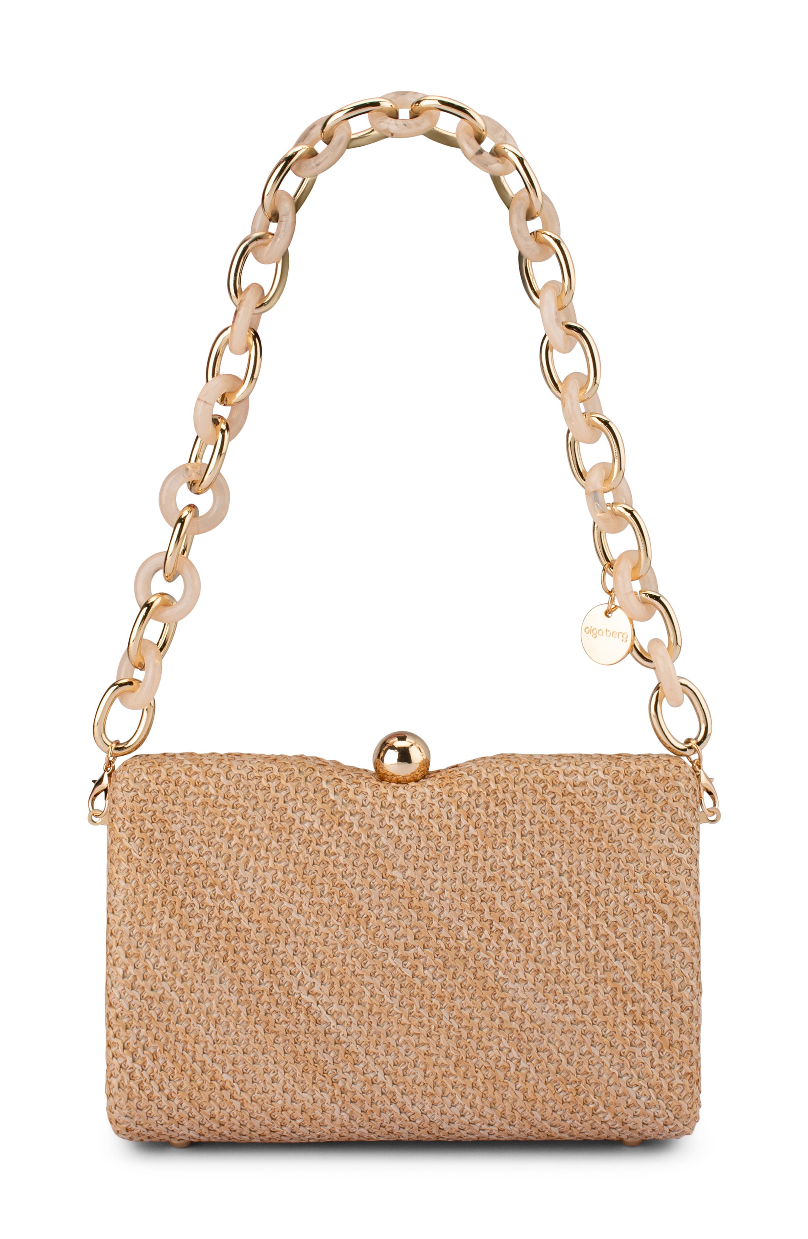 Olga Berg Birdie Woven Clutch, Main, color, Natural