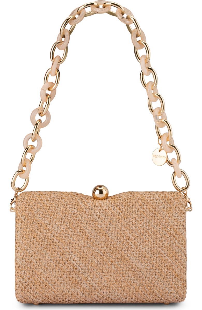 Olga Berg Birdie Woven Clutch, Main, color, Natural