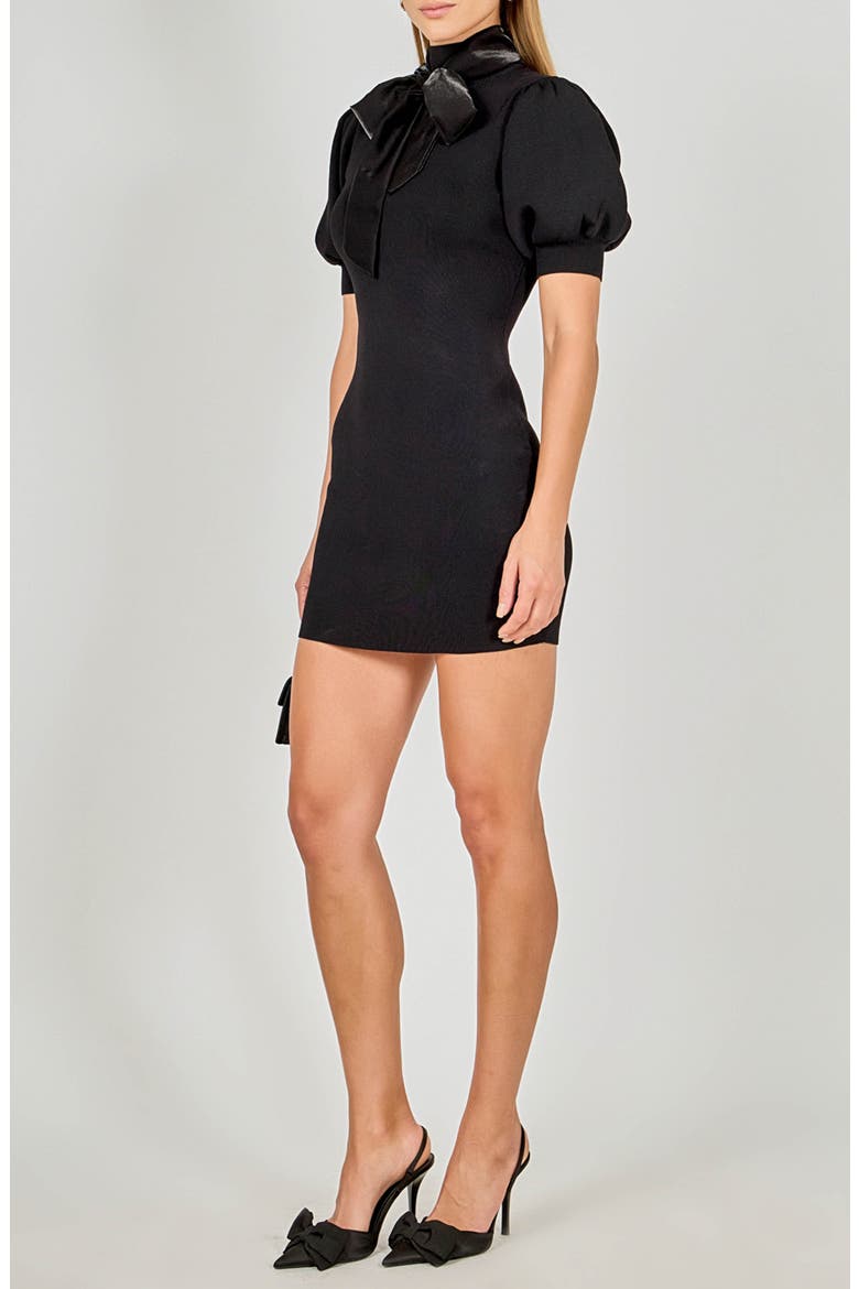 Bow Detail Knit Minidress, Alternate, color, JETBLACK
