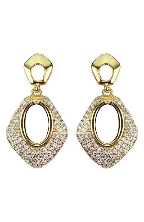 Pavé Cubic Zirconia Geometric Drop Earrings