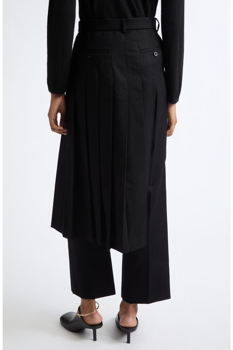 Pleated Overlay Wool Flannel Wide Leg Pants, Alternate, color, BLACK
