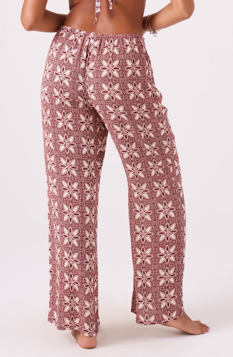 Roxy Batik Bloom Print Cover-Up Pants, Alternate, color, Port