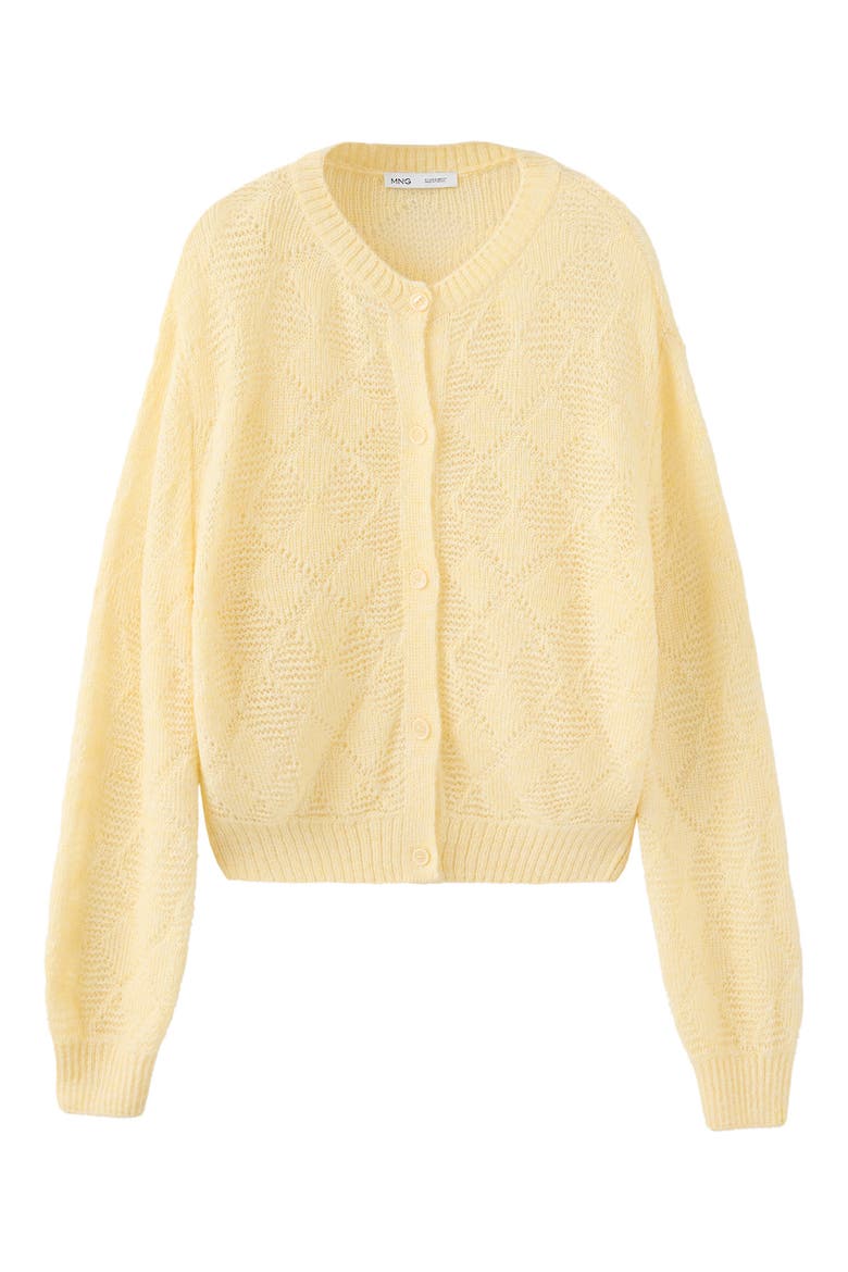 Diamond Openwork Knit Cardigan, Main, color, PASTEL YELLOW