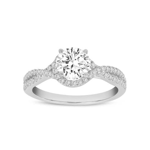 Everly 14K White Gold Round Cut Lab Grown Diamond Halo Twist Engagement Ring - 1.2 Ct