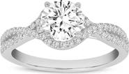 LuvMyJewelry Everly 14K White Gold Round Cut Lab Grown Diamond Halo Twist Engagement Ring - 1.2 Ct