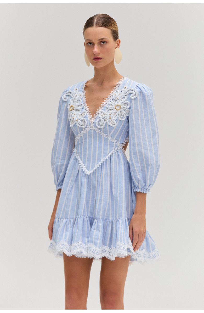 PatBO Marine Linen Mini Dress, Alternate, color, Blue