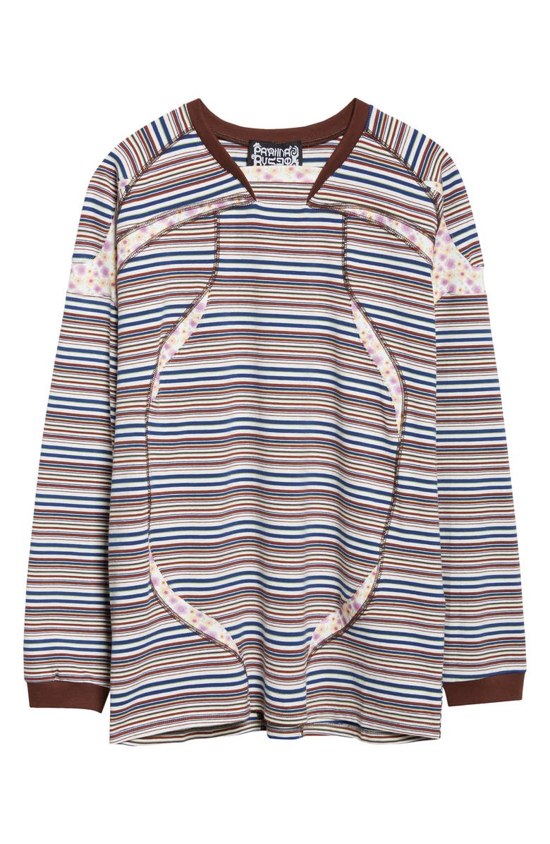 Paolina Russo Sport Floral Stripe Raglan Sleeve T-Shirt, Main, color, White And Brown Stripes