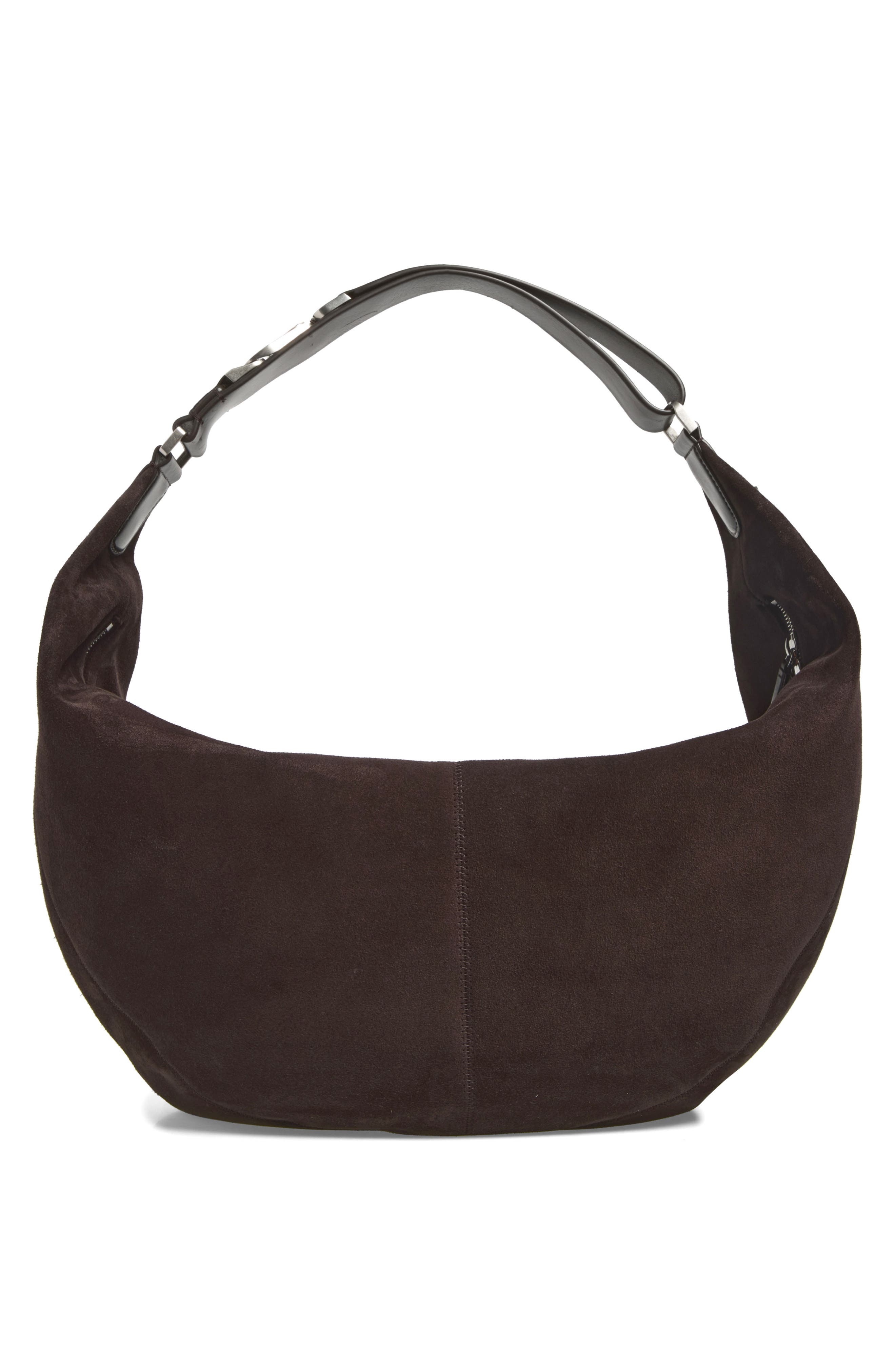 Quiver Clip Suede Bag, Alternate, color, EBONY BROWN