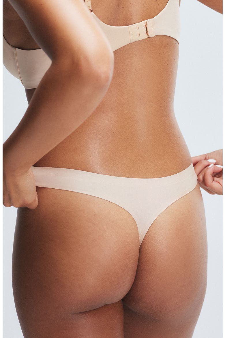 Microfiber No-Show Thong, Alternate, color, HONEY NUDE