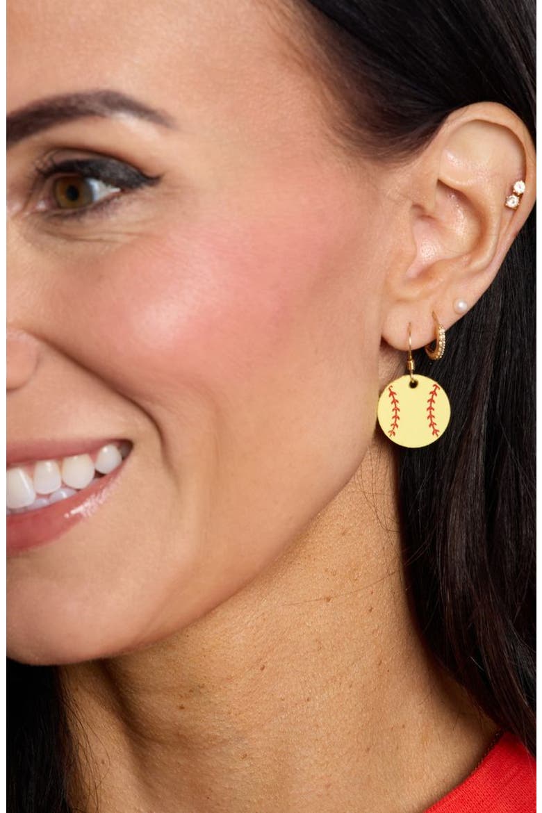 Mini Softball Slugger Earrings, Alternate, color, Yellow
