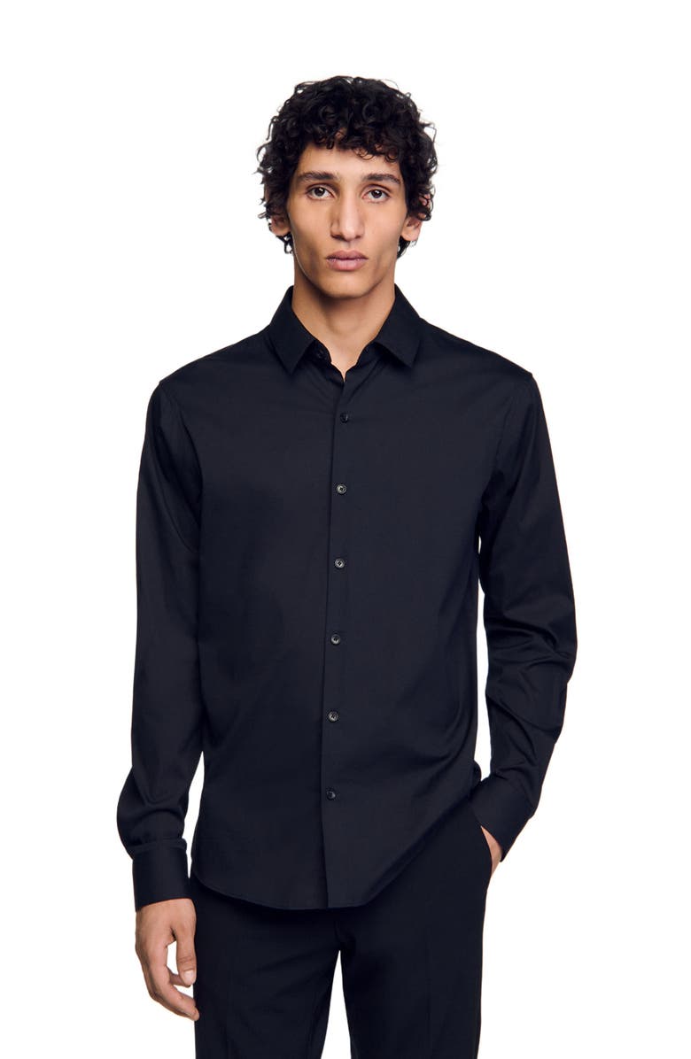 SANDRO Fitted stretch cotton shirt, Main, color, 