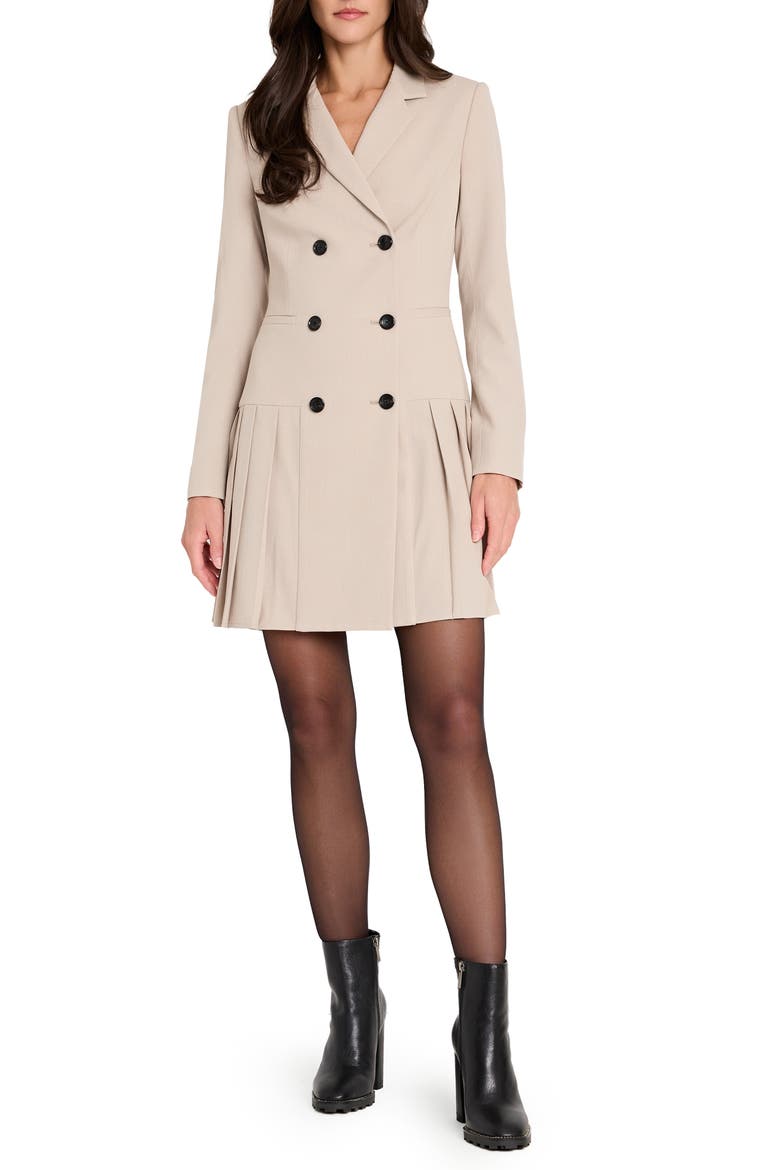 Pleat Detail Long Sleeve Coat Dress, Main, color, SAND