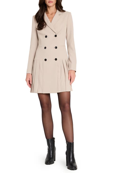 Pleat Detail Long Sleeve Coat Dress