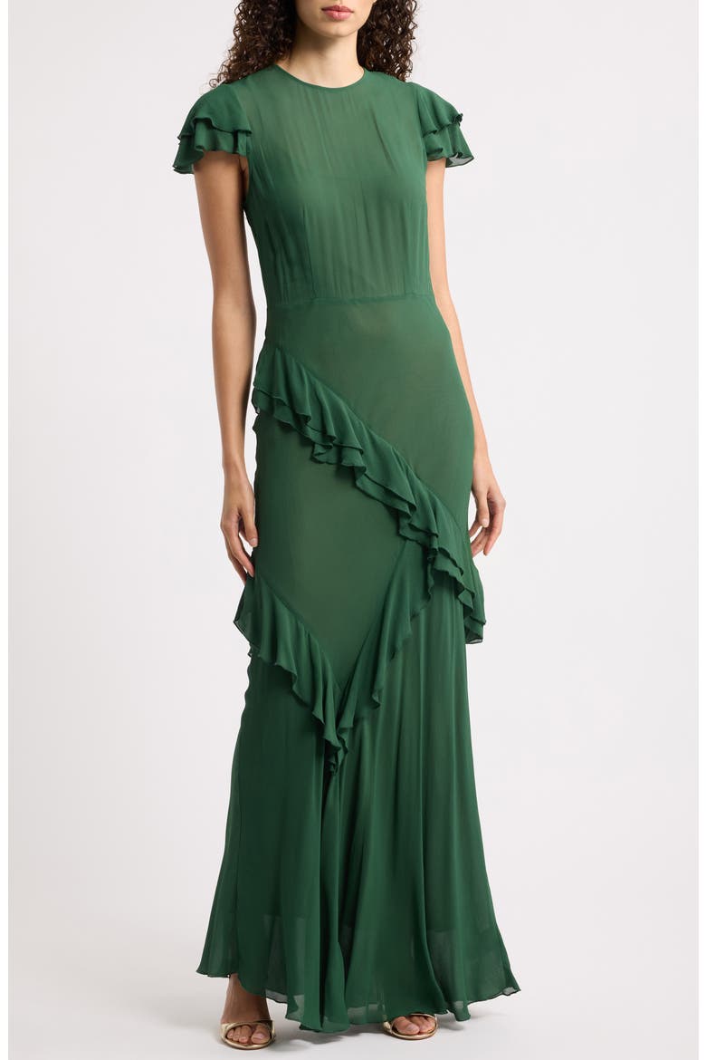 Camila Handkerchief Hem Midi Dress, Main, color, EVERGREEN