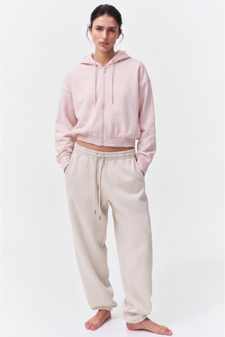 Relaxed Cropped Zip-Up Fleece Hoodie, Alternate, color, Baby Pink