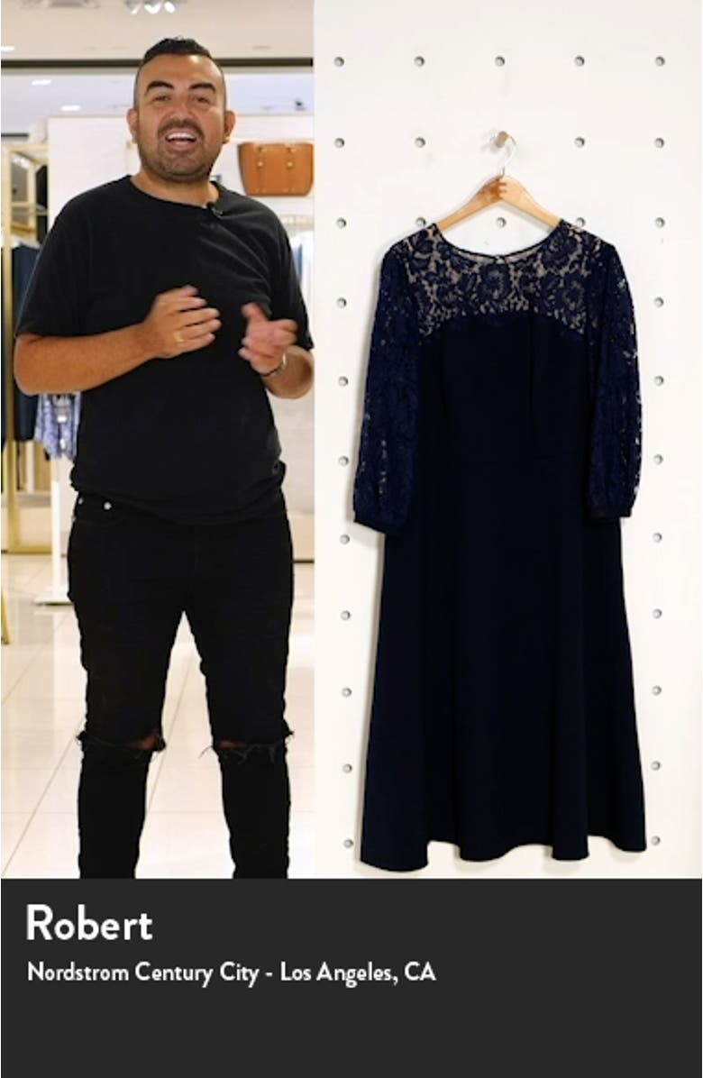 Lace Long Sleeve Midi Crepe Cocktail Dress, sales video thumbnail