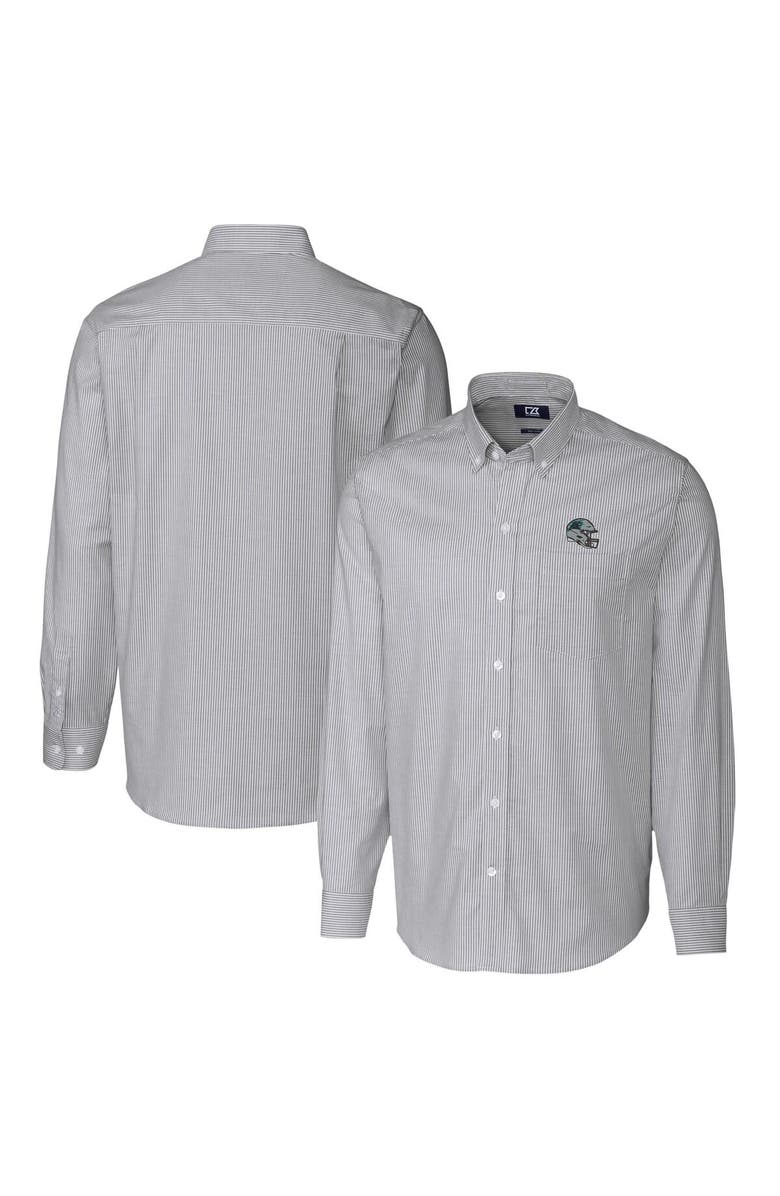Cutter & Buck Men's Cutter & Buck  Charcoal Carolina Panthers Helmet Stretch Oxford Stripe Long Sleeve Button-Down Shirt, Main, color, 