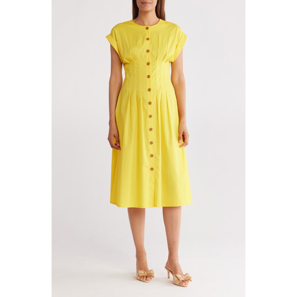 CALVIN KLEIN CALVIN KLEIN SHORT SLEEVE BUTTON FRONT COTTON BLEND MIDI DRESS