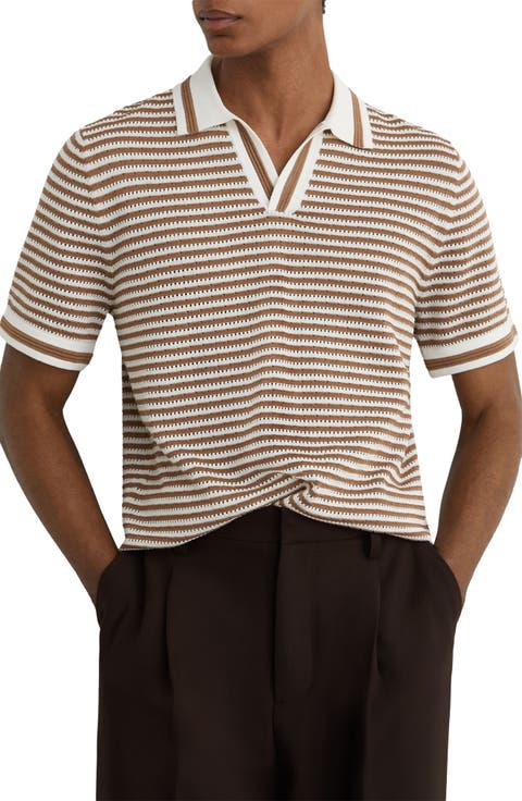Carlford Stripe Pointelle Stitch Knit Polo