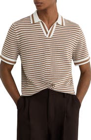 Reiss Carlford Stripe Pointelle Stitch Knit Polo