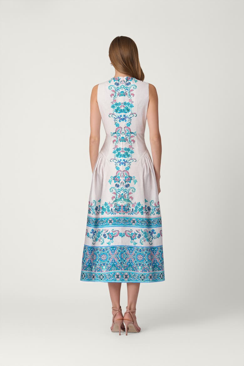 Warwick Tile Print Adele Dress, Alternate, color, Sky Blue Multi