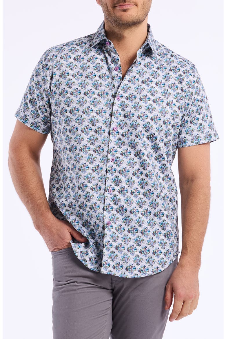 Lowndes Short Sleeve Cotton Dress Shirt, Main, color, BLUE