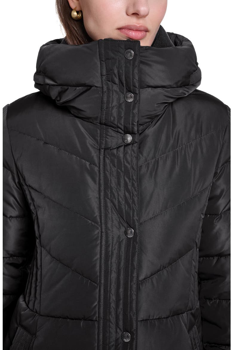 Taffeta Down & Feather Fill Puffer Coat with Stowaway Hood, Alternate, color, BLACK
