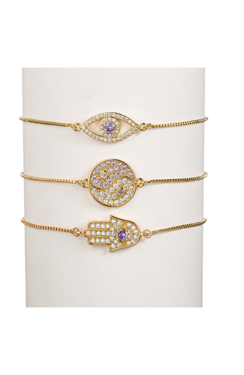 EYE CANDY LOS ANGELES Set of 3 Yin & Yang Hamsa Evil Eye Slider Bracelets, Alternate, color, Gold