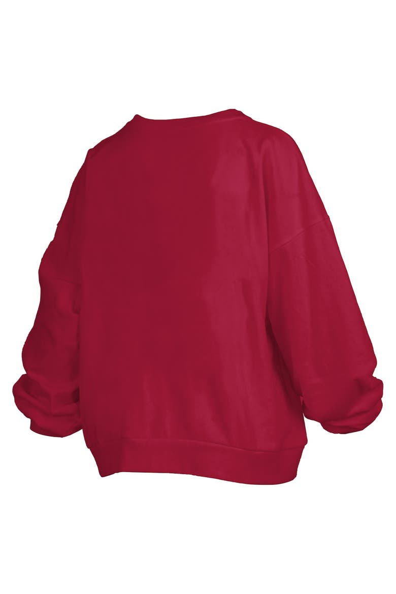 Women's Pressbox Crimson Oklahoma Sooners Janise Arch Over Logo Waist Length Oversized Pullover Sweatshirt, Alternate, color, Crimson