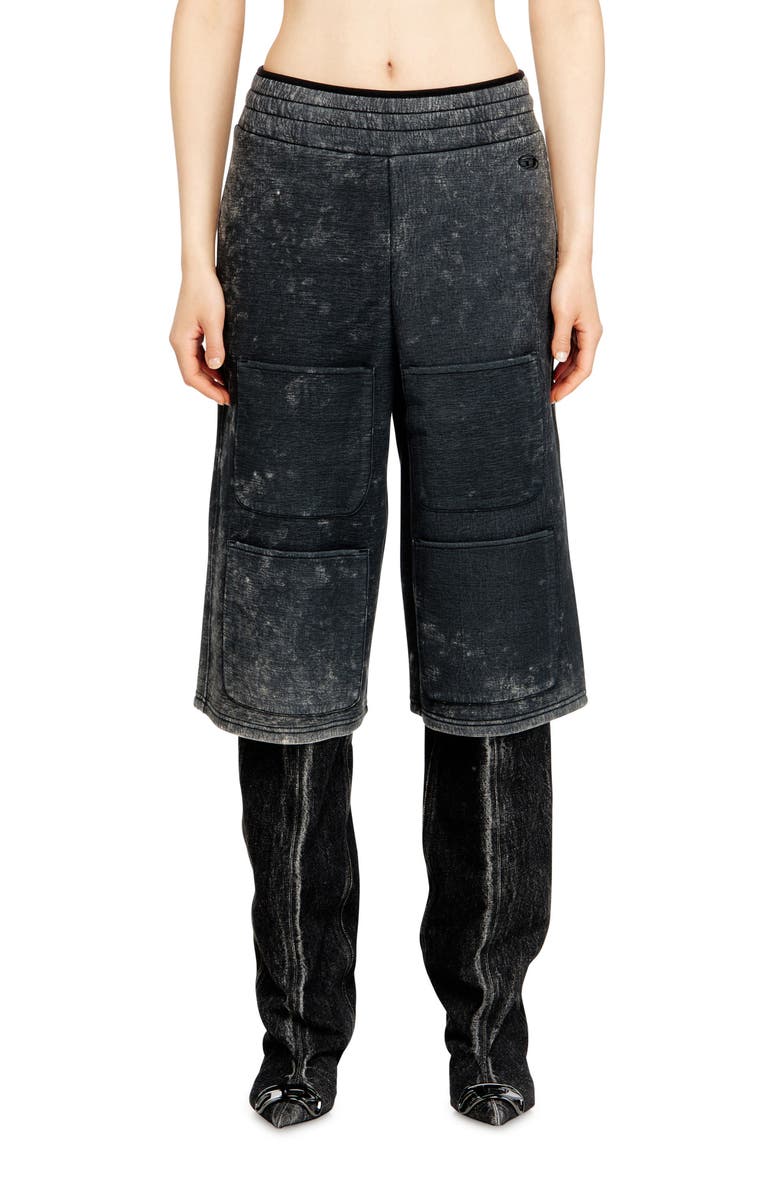 DIESEL<sup>®</sup> Gender Inclusive S-Typ Marble Effect Wide Leg Utility Shorts, Main, color, Black/ Denim