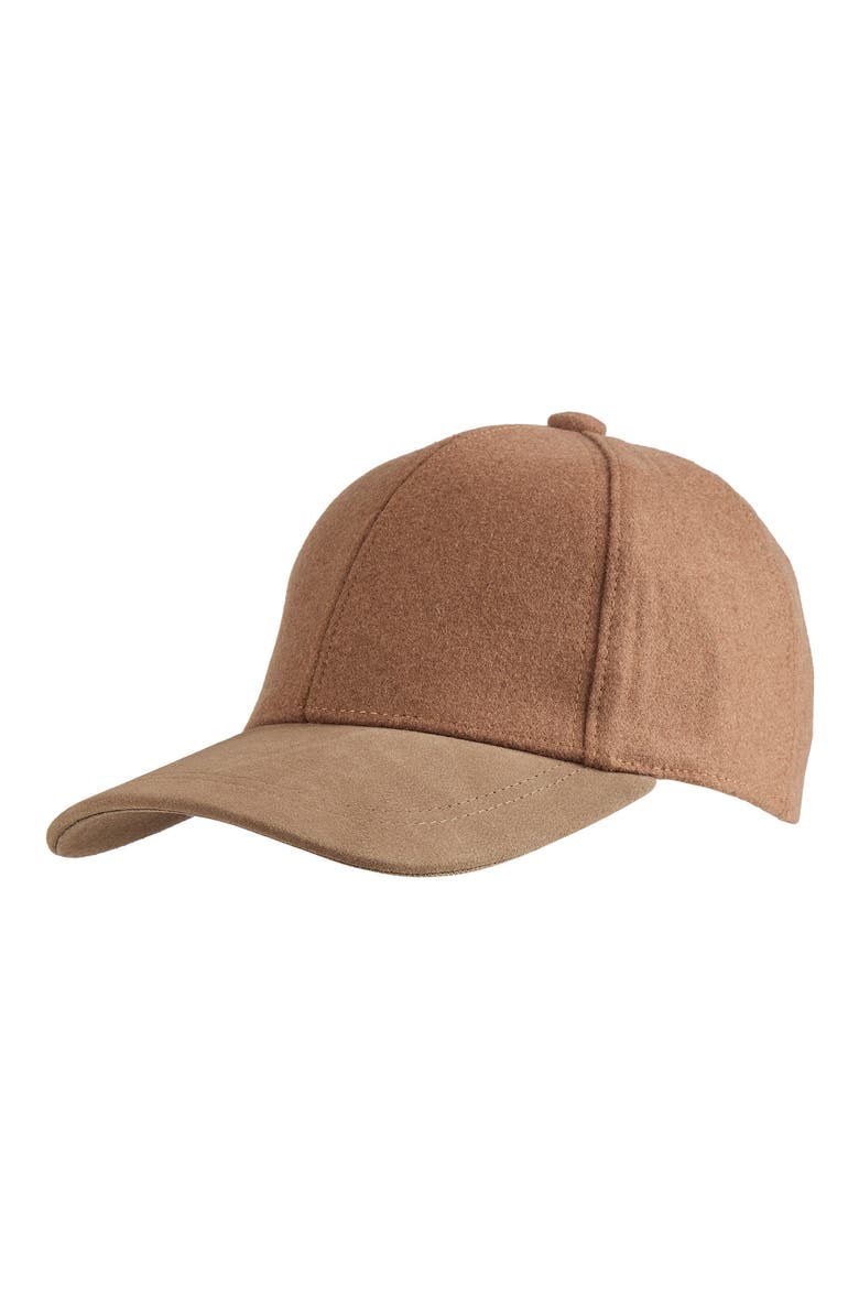 Wool Blend & Leather Baseball Cap, Main, color, CAMEL