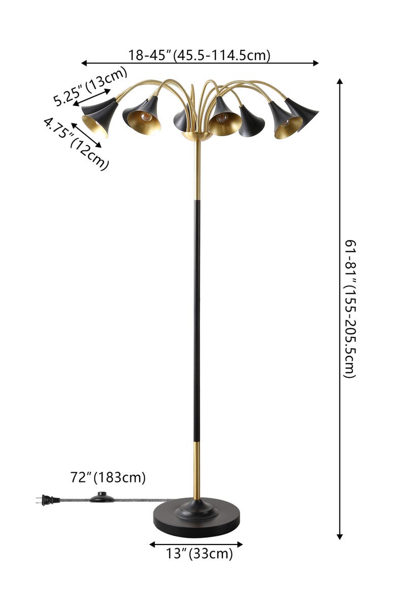 JONATHAN Y Vivian 61" 10-Light Mid-Century Modern Iron Medusa Multi Head LED Floor Lamp, Alternate, color, Brass Gold/Black