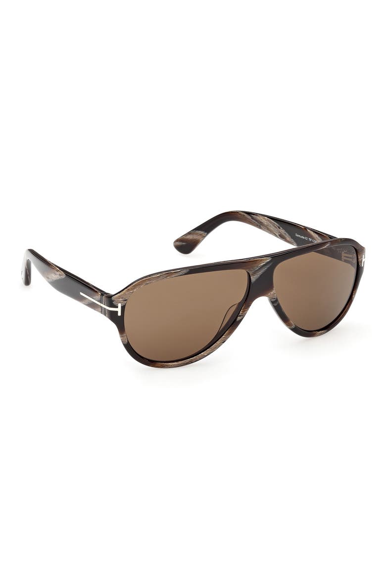 61mm Pilot Sunglasses, Alternate, color, BROWN HORN EFFECT / ROVIEX