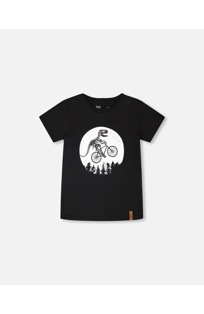 Deux par Deux Organic Cotton Jersey Dino On Bike T-Shirt, Main, color, Black