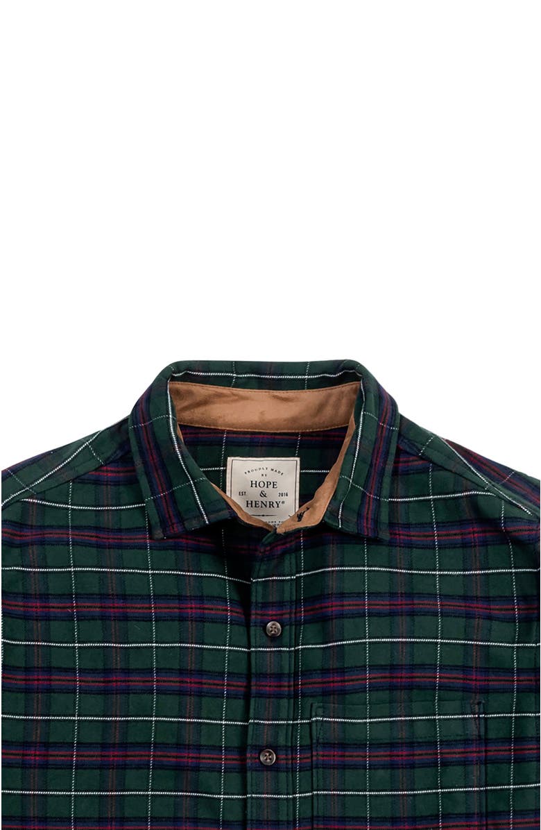 Hope & Henry Men's Organic Flannel Shirt with Suede, Alternate, color, Merry Pine Plaid