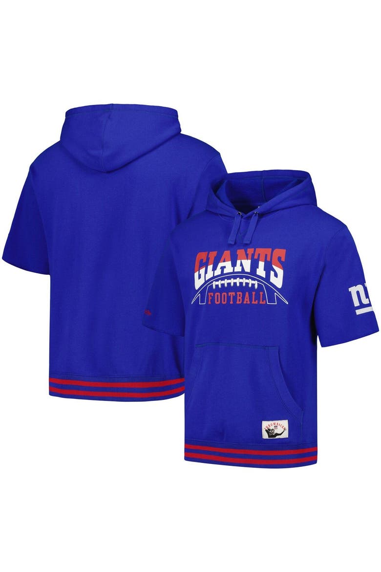 Men's Mitchell & Ness Royal New York Giants Pre-Game Short Sleeve Pullover Hoodie, Main, color, Royal