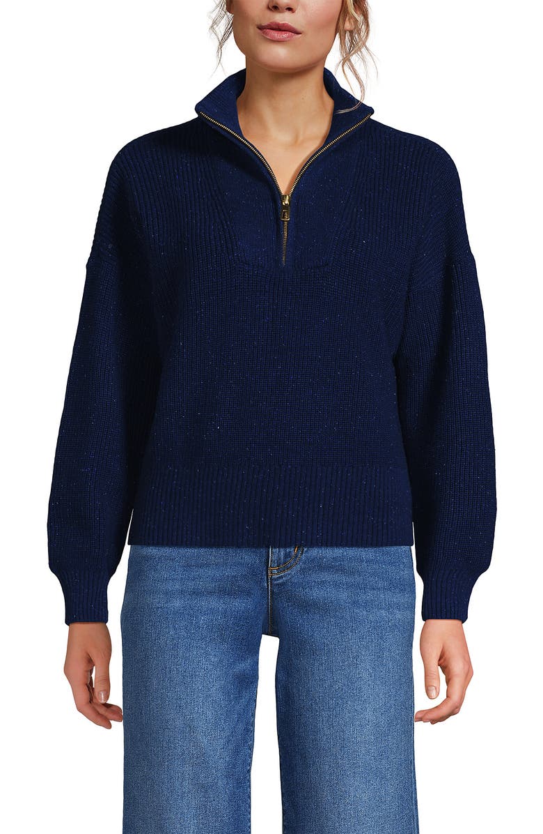 Lands' End Drifter Shaker Wedge Quarter Zip Sweater, Main, color, Light True Blue Heather