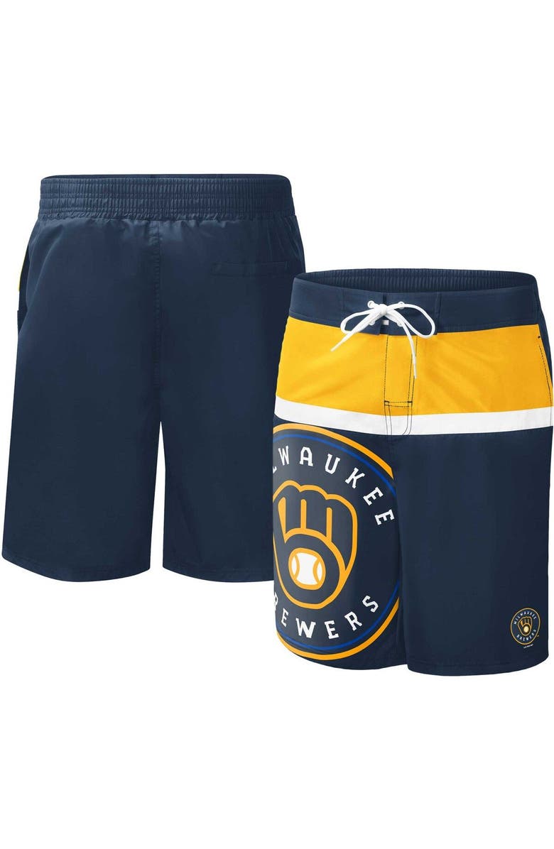 G-III SPORTS BY CARL BANKS Men's G-III Sports by Carl Banks Navy Milwaukee Brewers Sea Wind Swim Shorts, Main, color, 