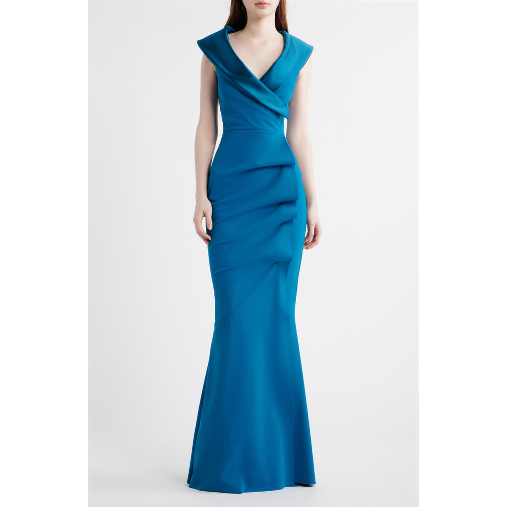 Chiara Boni La Petite Robe Fiy Satin Trim Mermaid Gown in Teal Blue at Nordstrom, Size 16