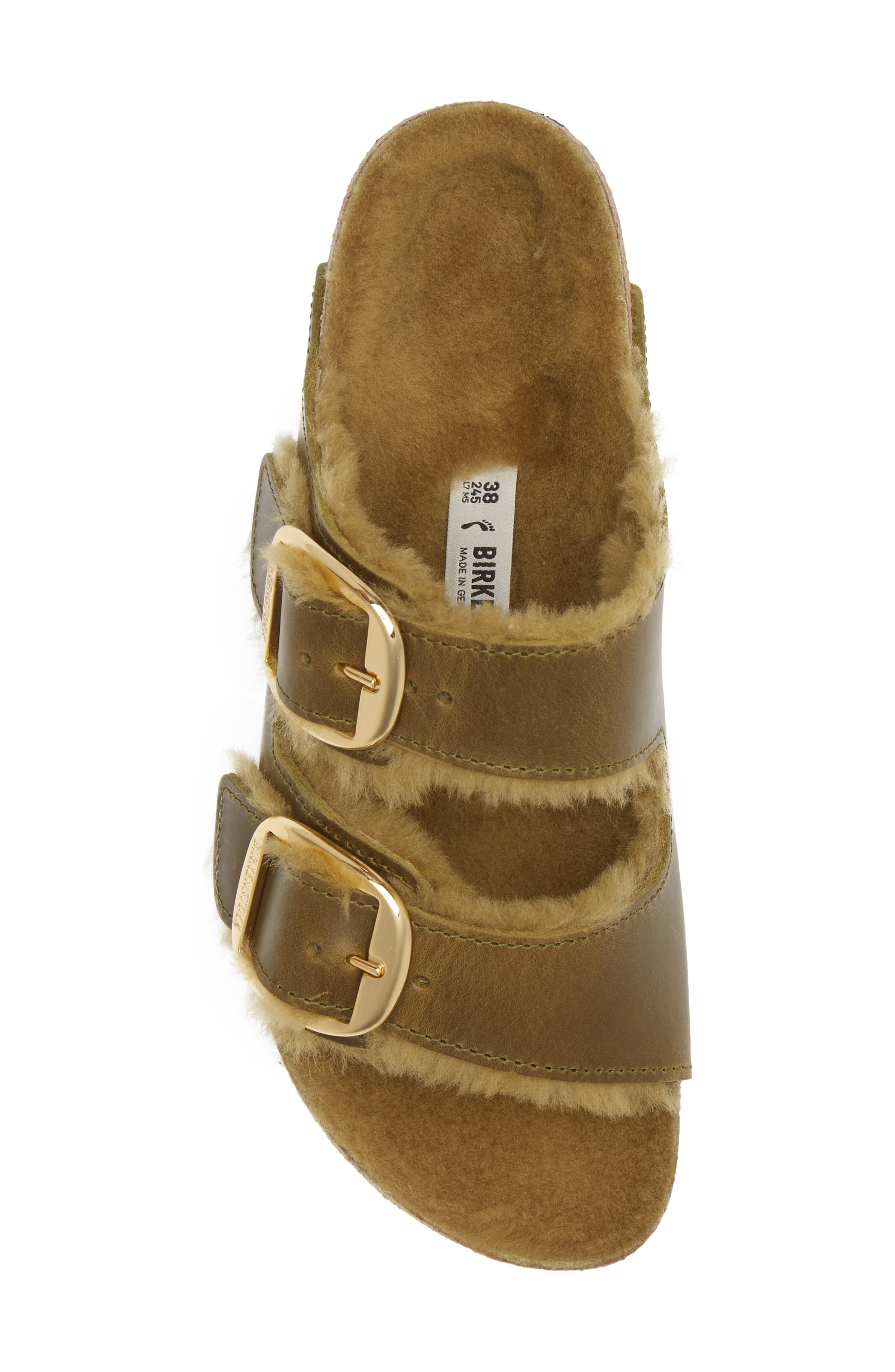 Arizona Big Buckle Genuine Shearling Lined Sandal, Alternate, color, GREEN OLIVE/ GREEN OLIVE
