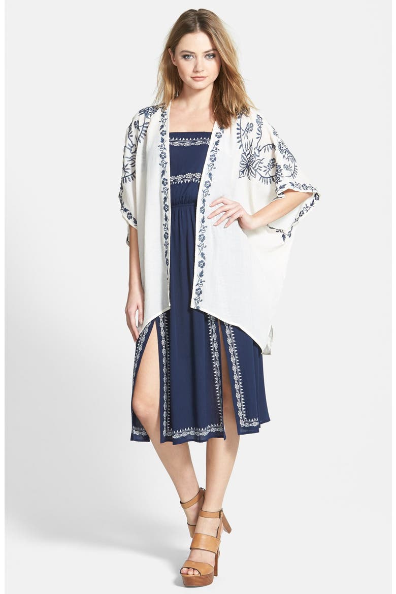 ASTR Embroidered Strapless Dress, Alternate, color, NAVY