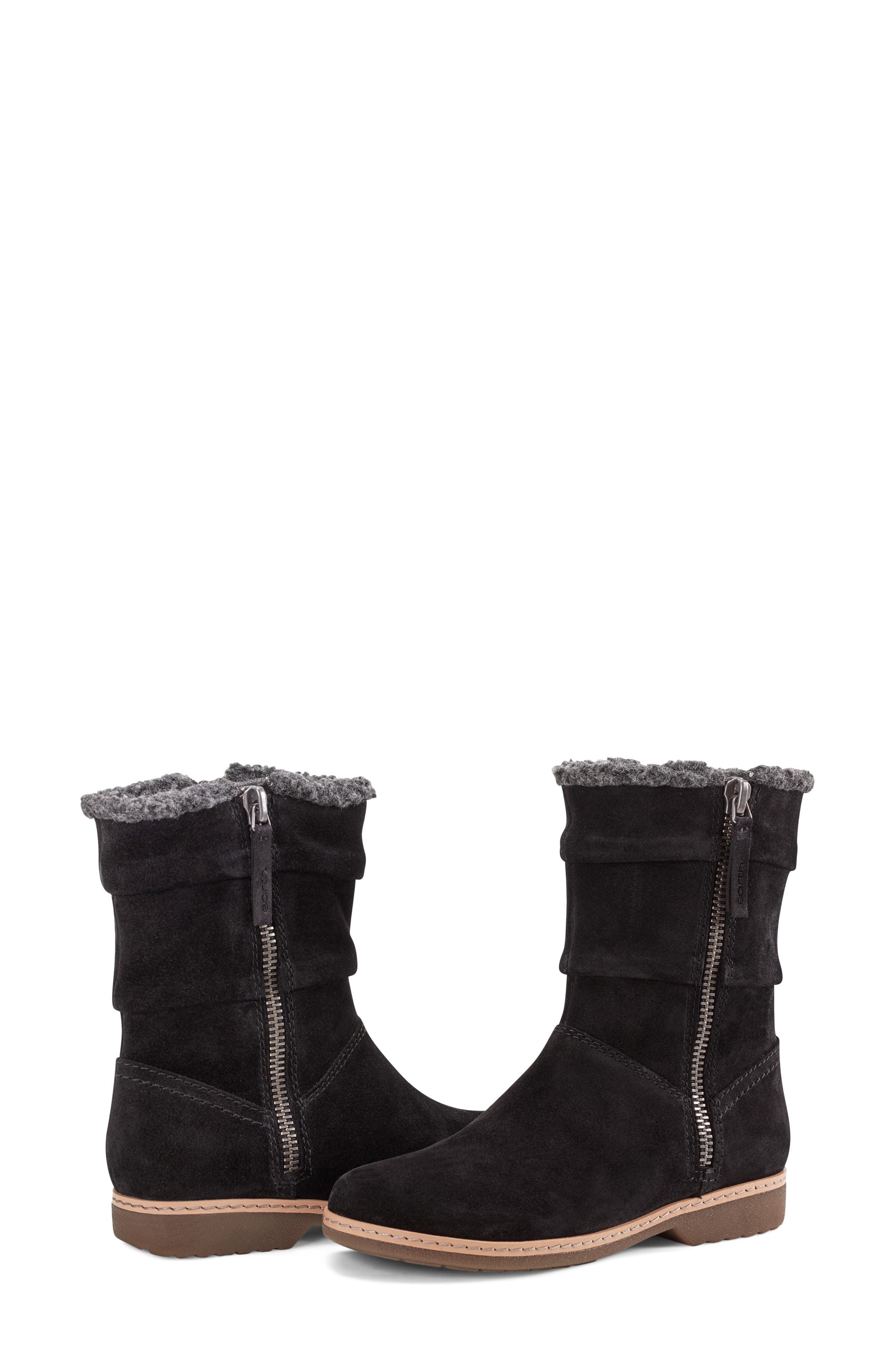 Earth<sup
®</sup
 Hyland Faux Fur Trim Zip Boot, Alternate, color, Black