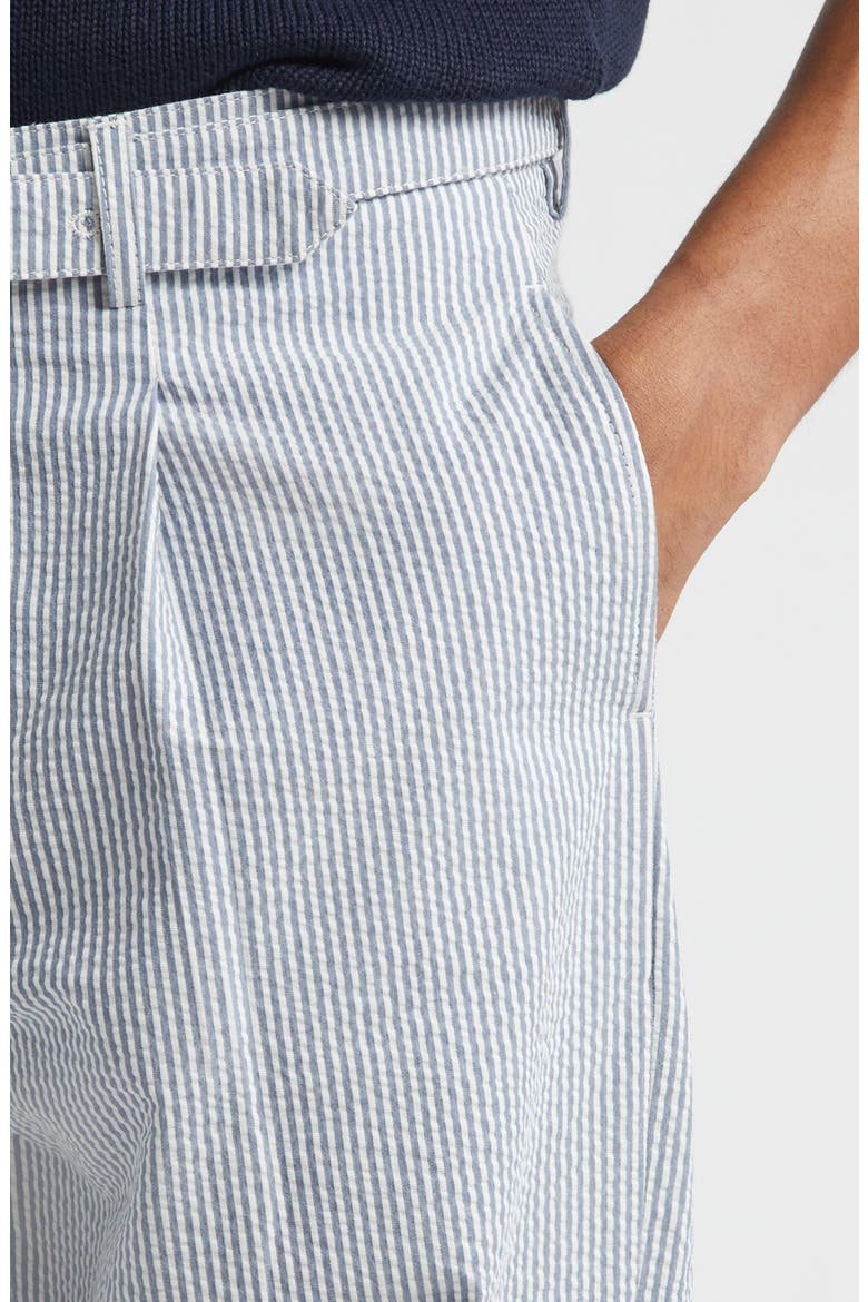 Belted Pleated Seersucker Pants, Alternate, color, BLUE/ WHITE