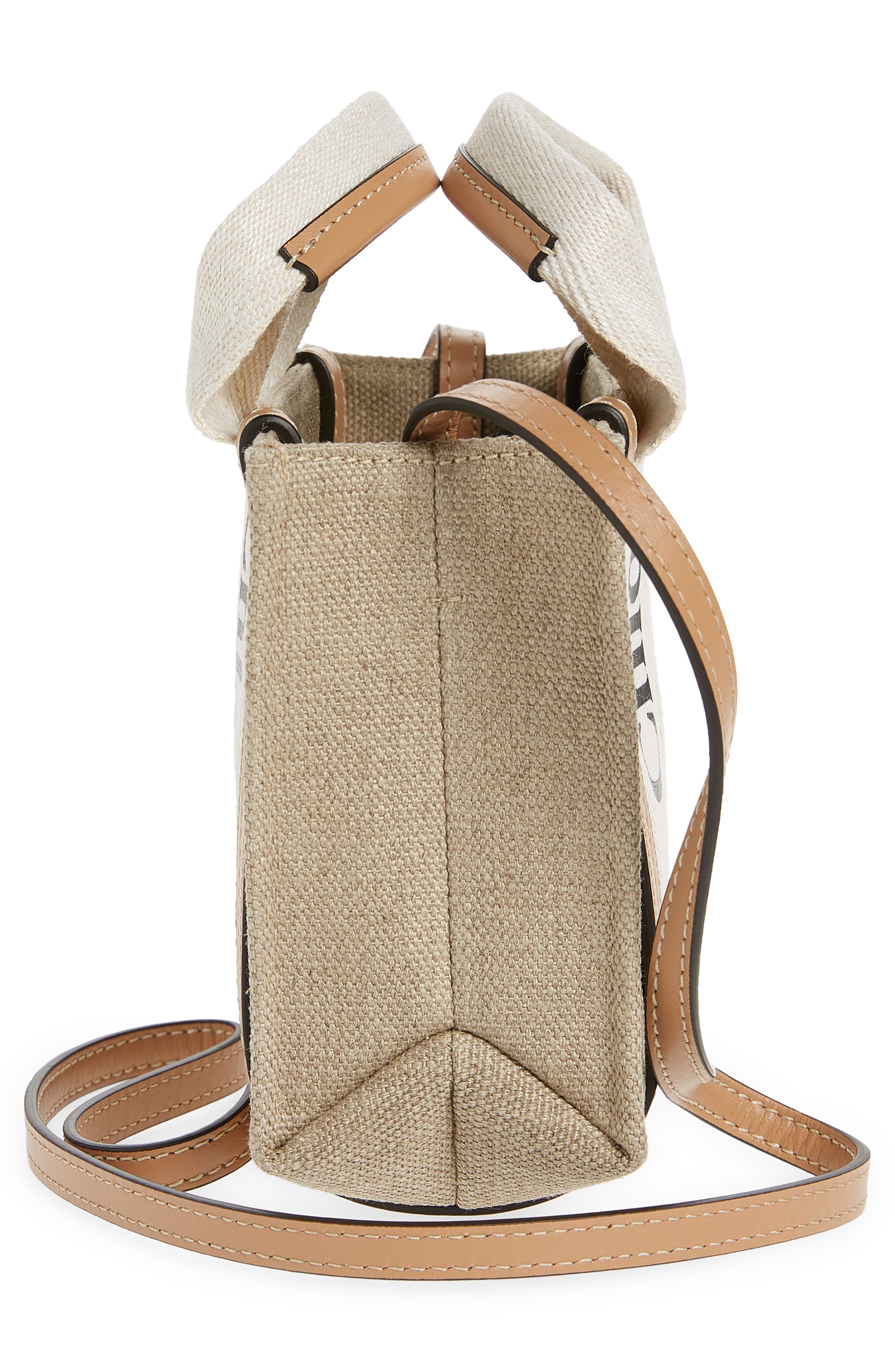 Chloé Mini Woody Logo Strap Canvas Tote, Alternate, color, 