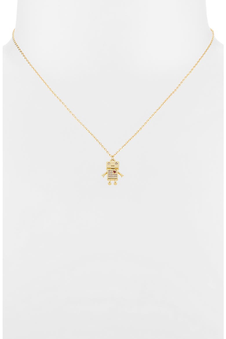 Pavé Robot Pendant Necklace, Alternate, color, RED- CLEAR- GOLD