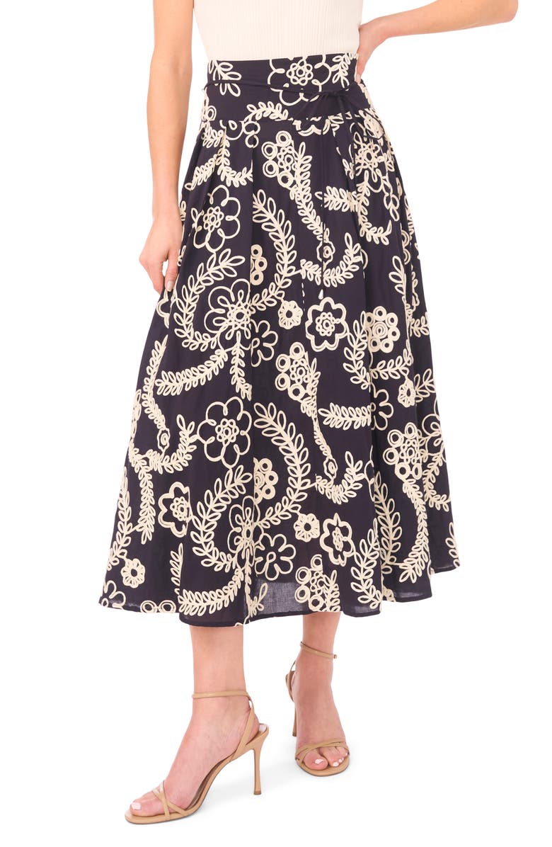 Ted Baker Guinevere Floral Embroidered Cotton Midi Skirt, Alternate, color, Emerald Berry